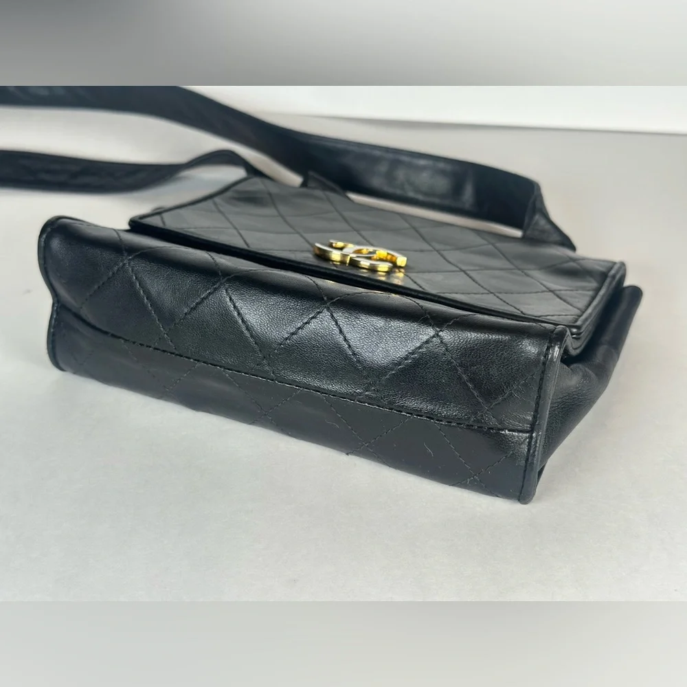 Authentic CHANEL Black Quilted Leather Crossbody Vintage